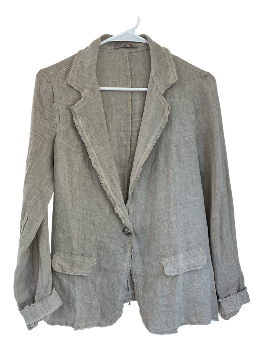 Femme Fatale Made in Italy Beige 100% Linen Single Button Blazer S
